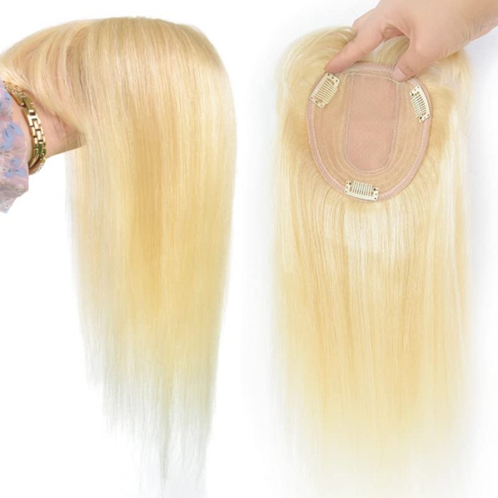 613 Blonde Human Hair Toppers For Women Clip In Toppers With Fringes