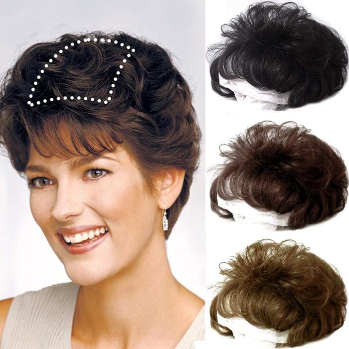 Short Curly Human Hair Topper With Front Bangs For Women