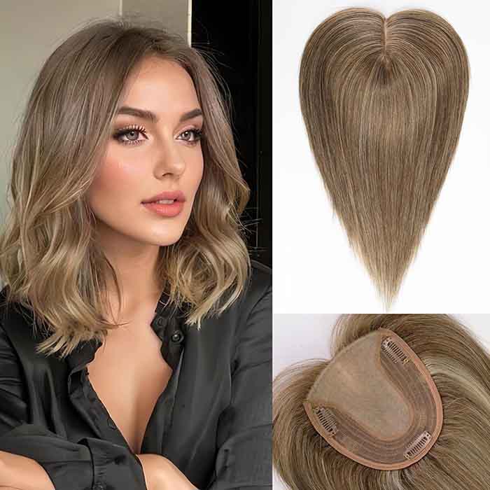 5"*5.5" Base Human Hair Topper No Bangs for Women with Thinning Hair Cover Grey Hair