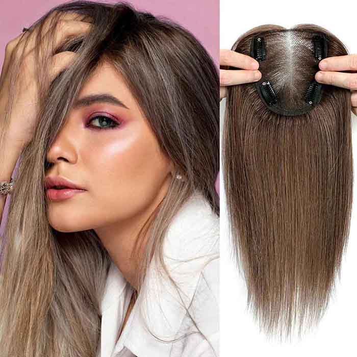 Hand-made Real Human Hair 4 * 4.8 Inch Swiss Base Hair Toppers for Women Without Bangs