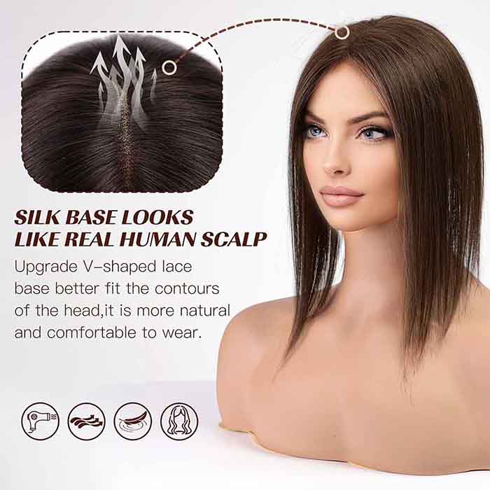 100% Real Human Hair Hand-Tied Swiss Lace Toppers with No Bangs for Hair Lossing/Thinning