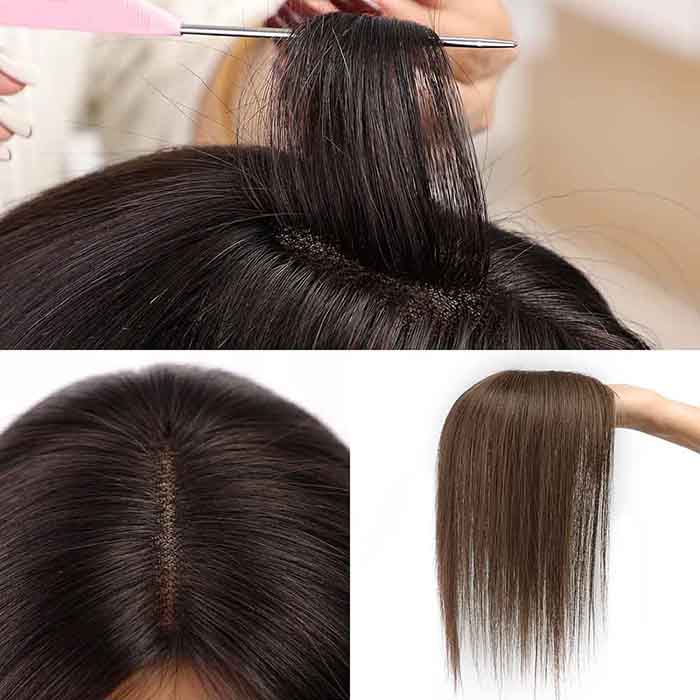 100% Real Human Hair Hand-Tied Swiss Lace Toppers with No Bangs for Hair Lossing/Thinning