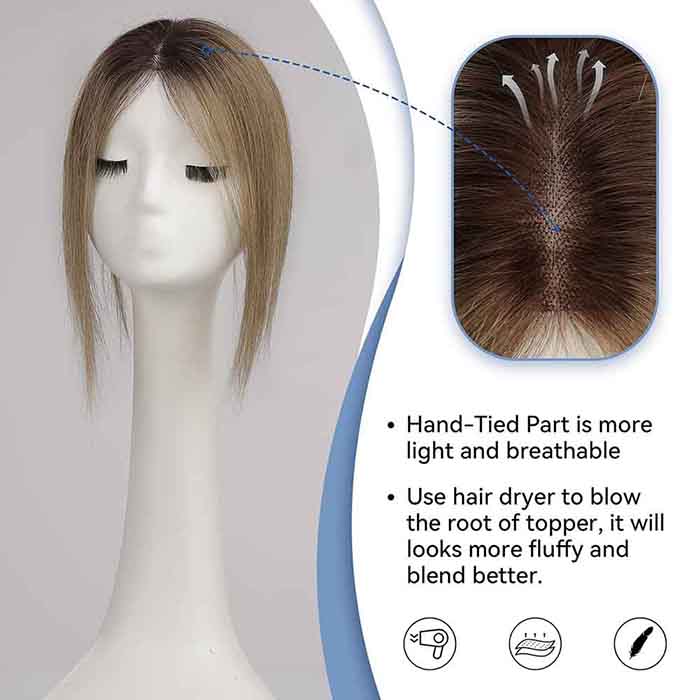 Ombre Ash Blonde 100% Remy Human Hair Topper For Women