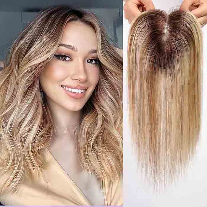 Ombre Light Blonde 100% Real Human Hair Toppers for Women No bangs