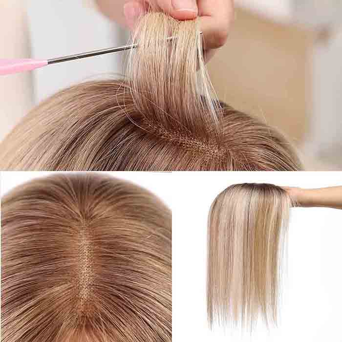 Ombre Light Blonde 100% Real Human Hair Toppers for Women No bangs