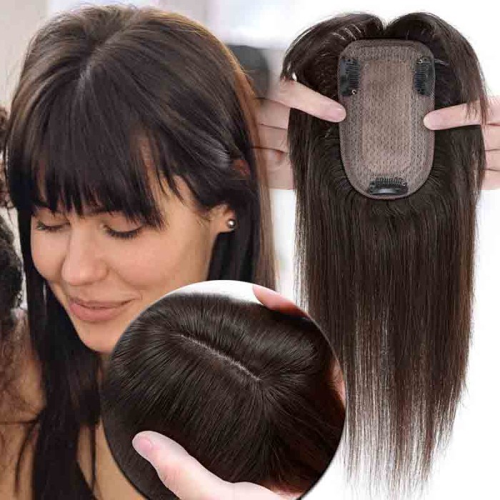 Real Remy Hair Toppers for Women  7 * 13CM Silk Base with Bangs