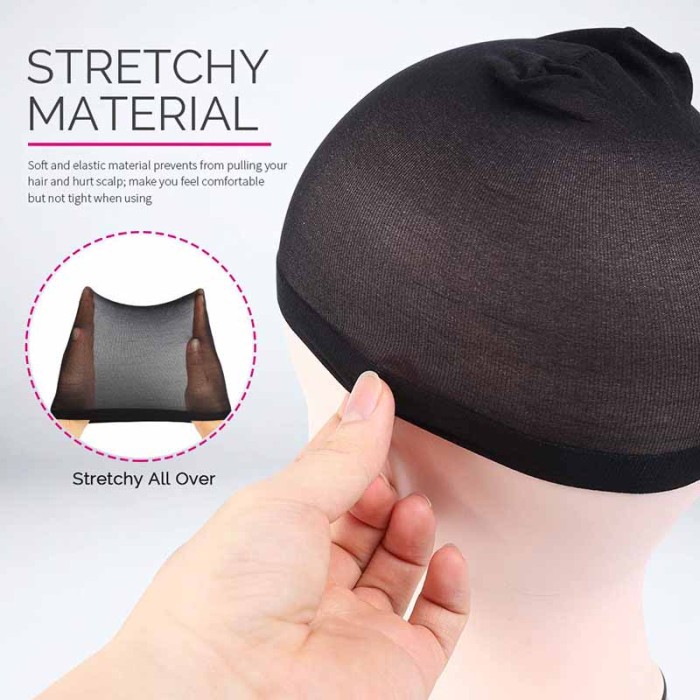 2 Pieces Black Stretchy Nylon Stocking Wig Caps for Women