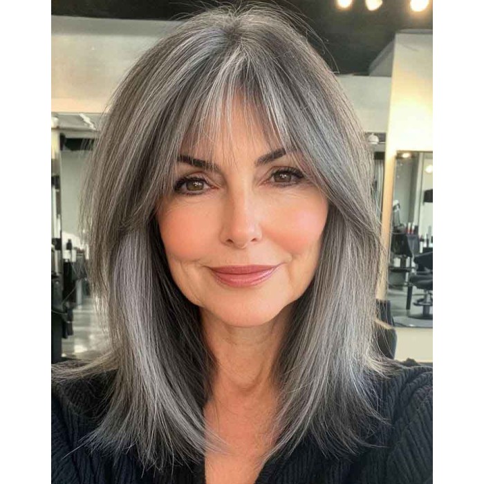 Salt And Pepper Real Hair Wigs For Older Ladies