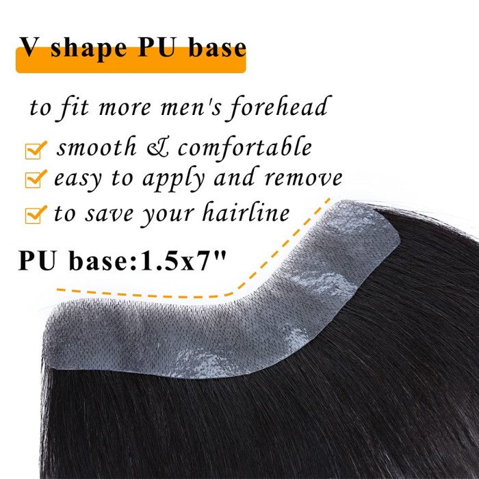 V Shape Topper Hairpiece Pu Thin Skin System For Men